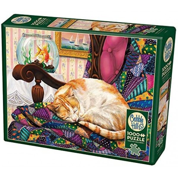 Śpiący kot, 1000el.(Puzzle+plakat) - Sklep Art Puzzle